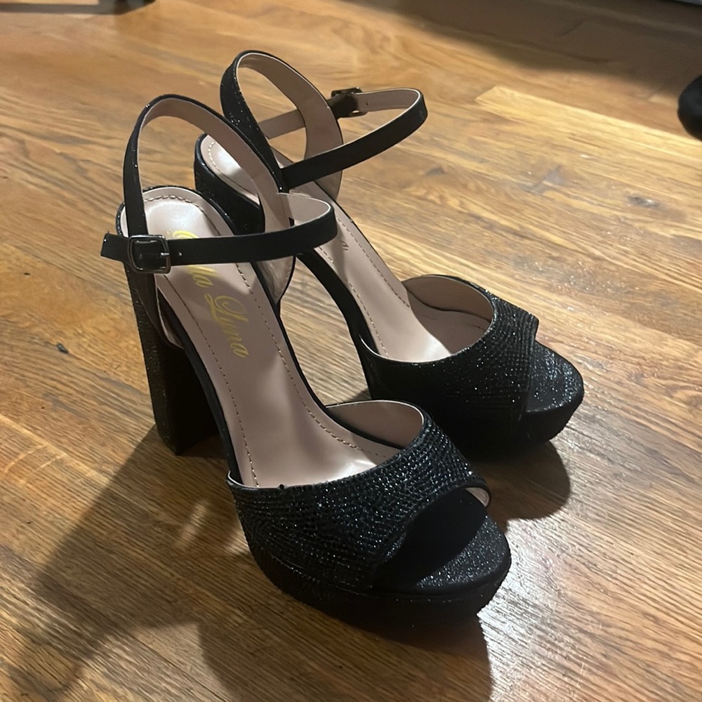 black rhinestone heels